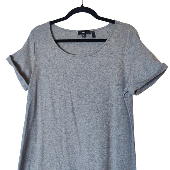 Theory Saydie Classic Gray Minimal Shirt Dress Shirttail Hem Medium Made in Peru - Picture 4 of 10